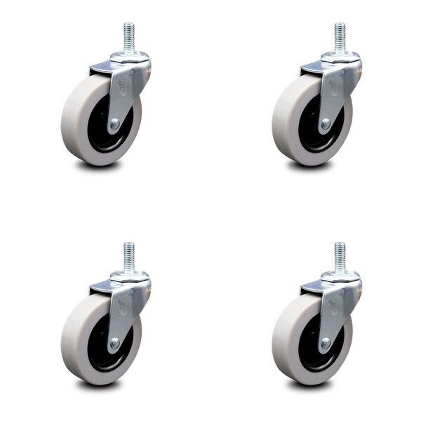 3 Inch Thermoplastic Rubber Wheel 3/8 Inch Threaded Stem Caster SCC, 4PK